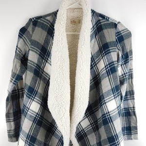 Hollister Blue & Gray Sherpa Lined Plaid Jacket